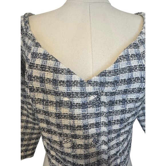 2/$30 ZARA Womens M Plaid Tweed Cropped Jacket Navy Blue/White - Picture 5 of 14